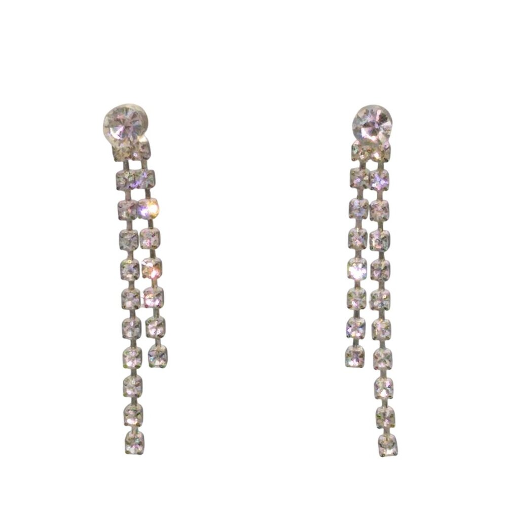 Vintage Long Crystal Drop Earrings, Post Back Glam, Wedding Sparkle, Prong Set